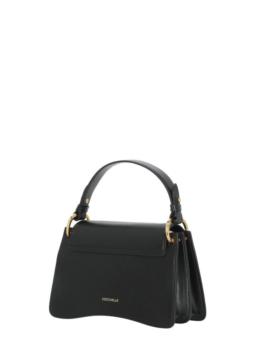Coccinelle Structured Black Leather C-Me Small Bag With Flap Closure