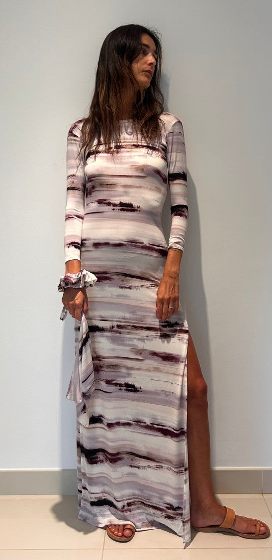 Hawa Made From Love White Maha Abstract Stripe Maxi Dress