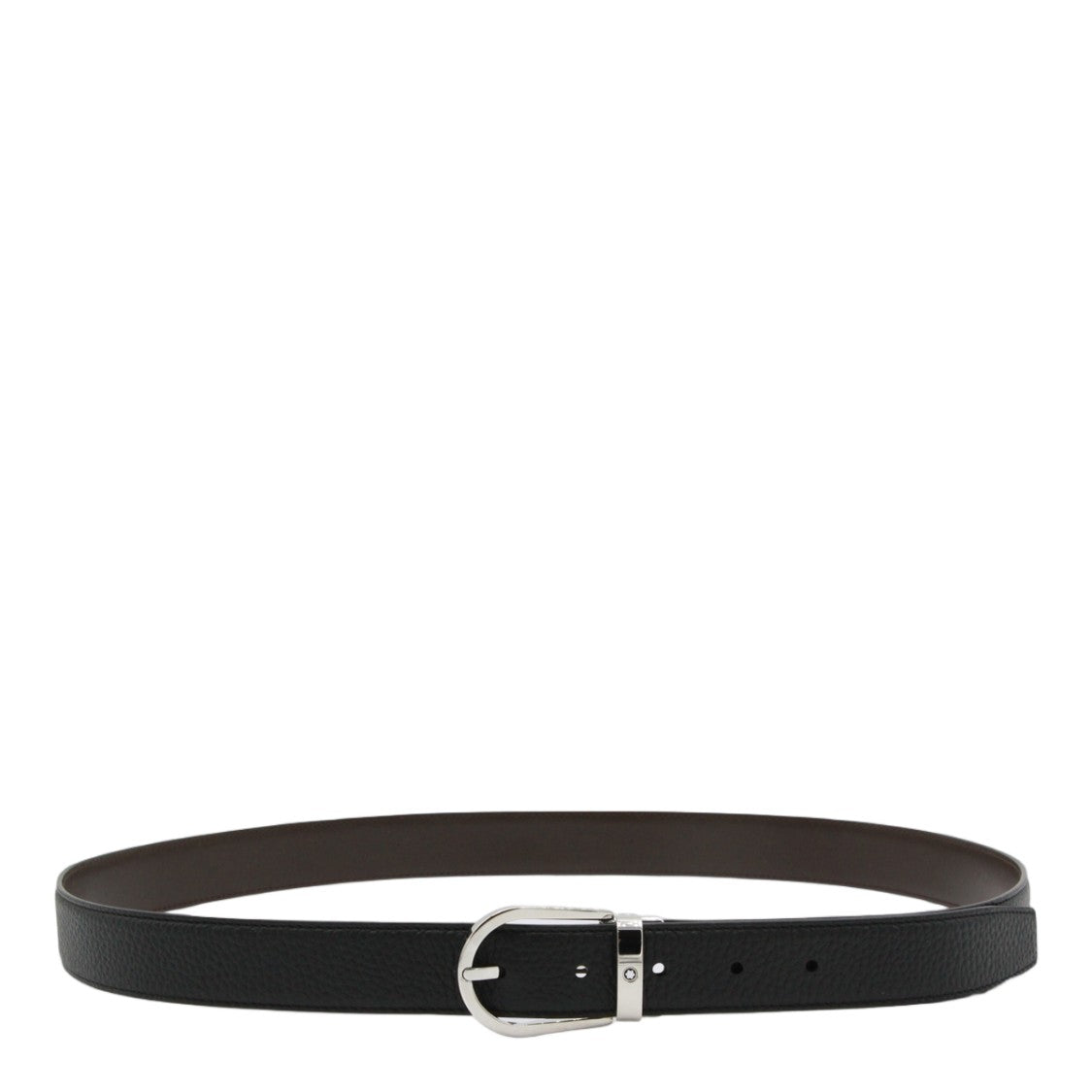 Montblanc Textured Black Strap Belt With Polished Silver Buckle