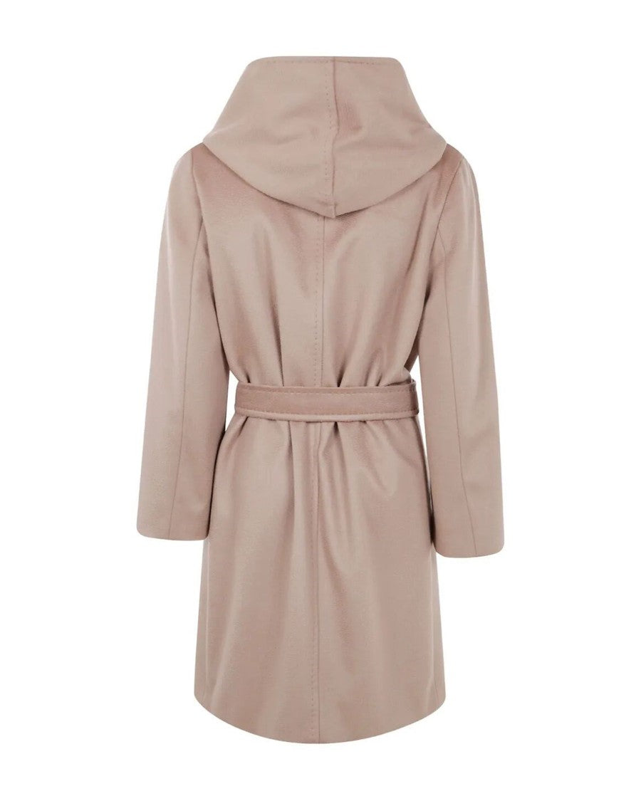 Max Mara Camel Newman Hooded Belted Virgin Wool Short Coat