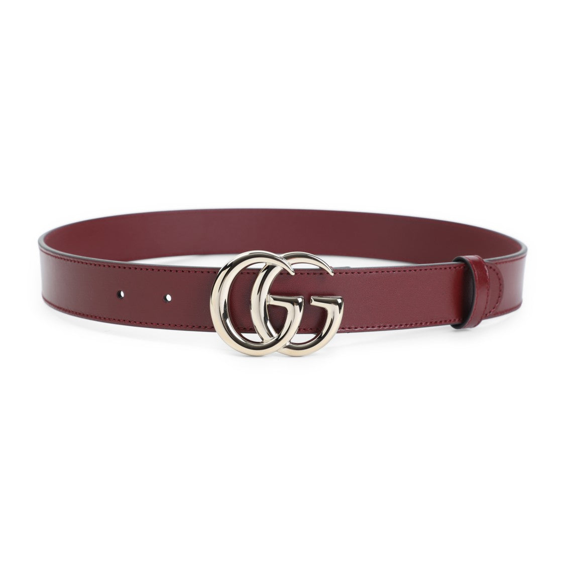 Gucci Anchor Red Calf Leather 3 Cm Gg Gold Belt
