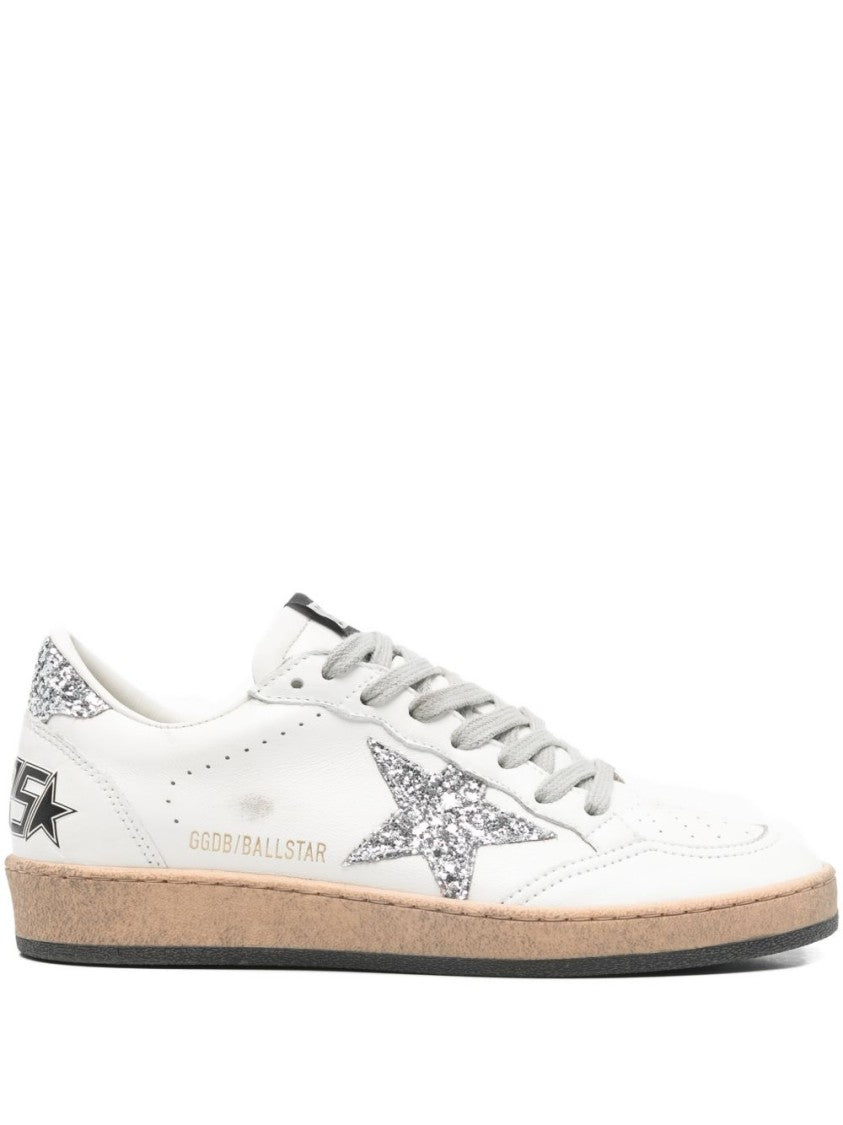 Golden Goose Textured White Leather Low-Top Sneakers With Glitter Accents