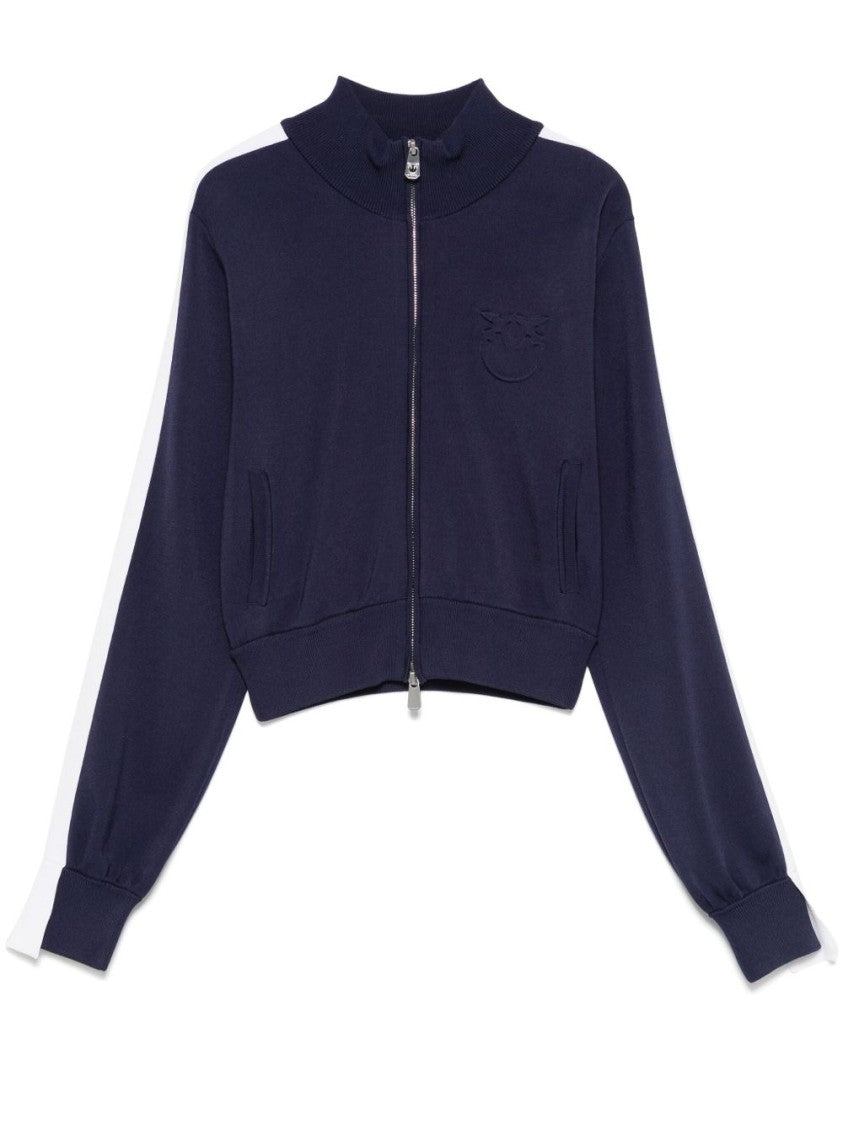 Pinko Cropped Navy Sweater With Zip Fastening