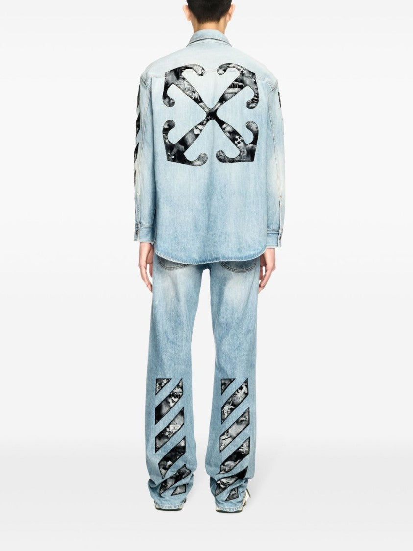 Off-White Light Blue Cotton Fresco Shirt With Flap Pockets