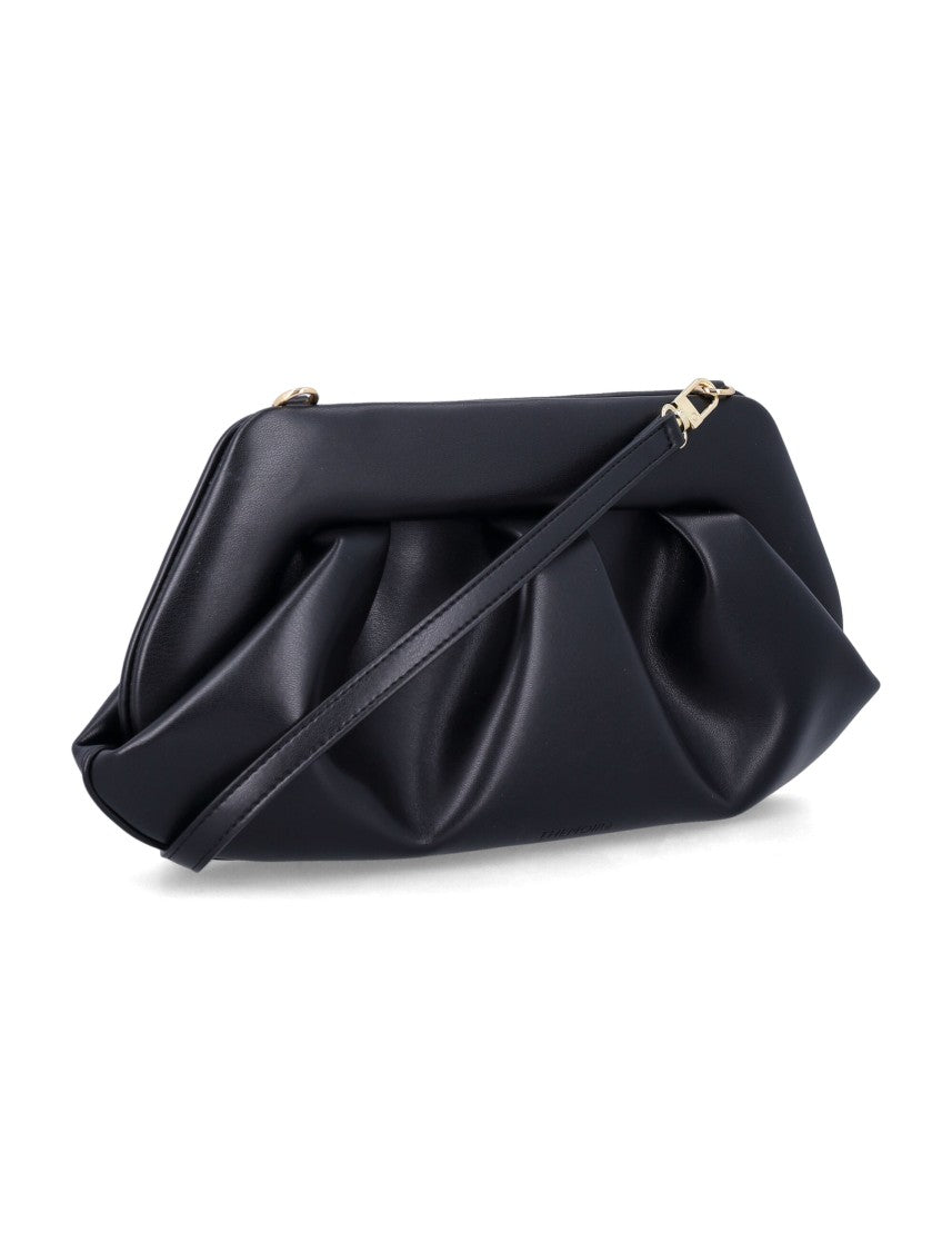 Themoirè Gathered Black Baguette Bag With Structured Top Frame