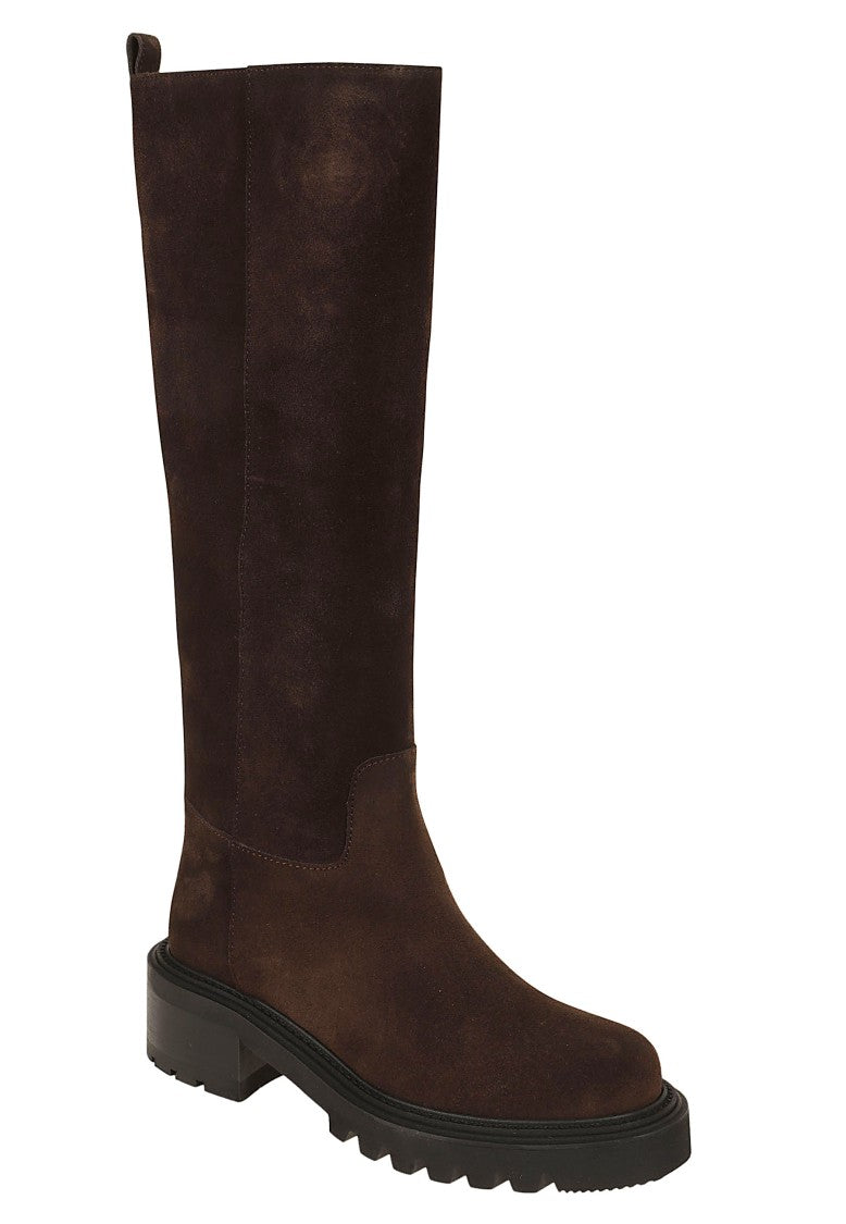 Via Roma 15 Dark Brown Suede Lug Sole Knee-High Boots