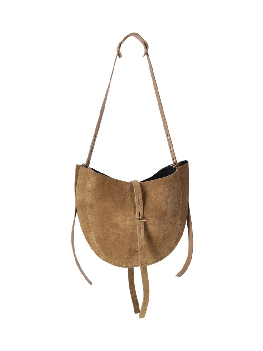 Minobossi Beige Lizzie Calfskin Suede Top-Handle Shoulder Bag