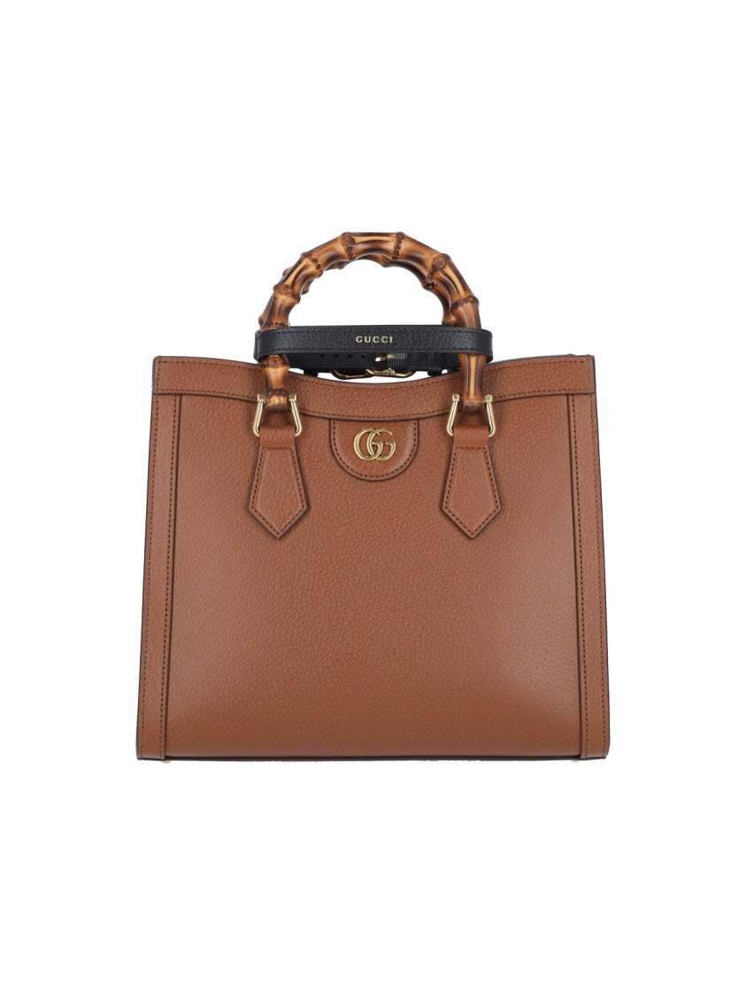 Gucci Textured Brown Leather Tote With Bamboo Handles And Adjustable Straps