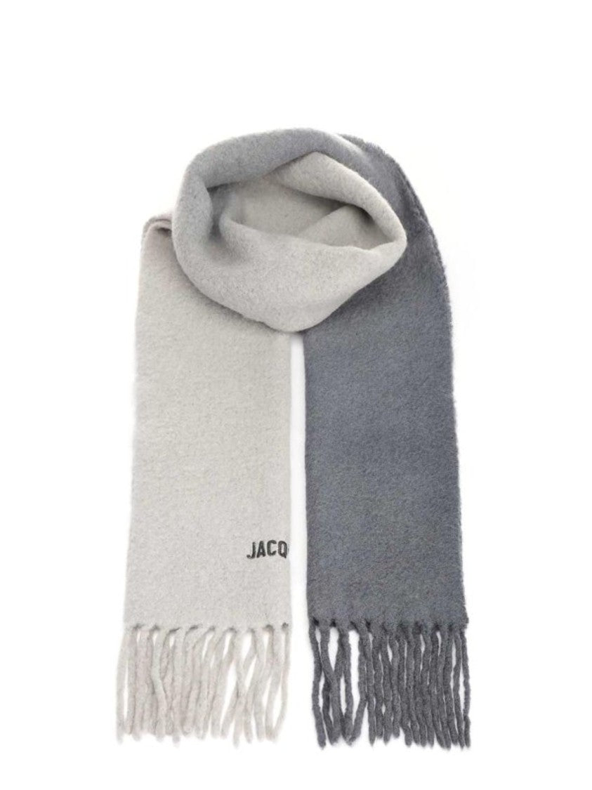 Jacquemus Grey Two-Tone Fringed Subtle Embroidered Scarf