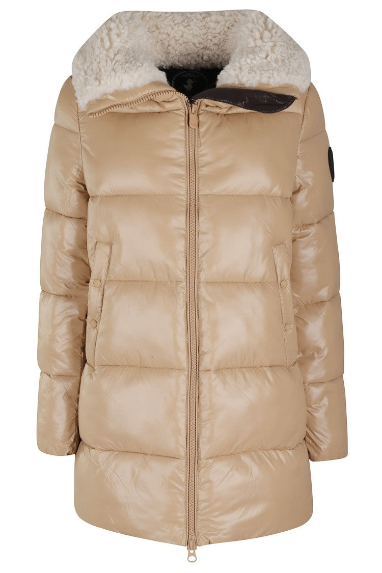 Save The Duck Beige Down Jacket With Shearling Collar