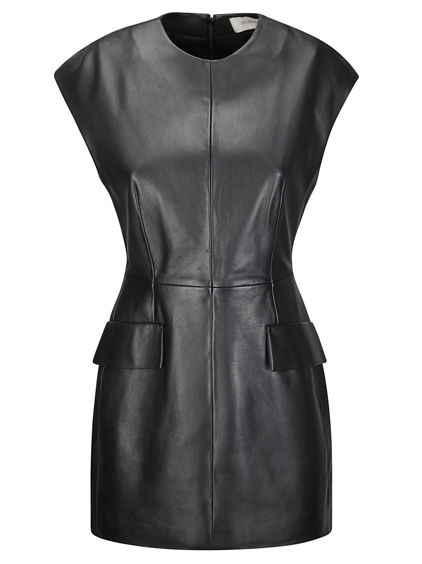 Sportmax Short Lambskin Leather Dress With Zip Closure And Front Pockets