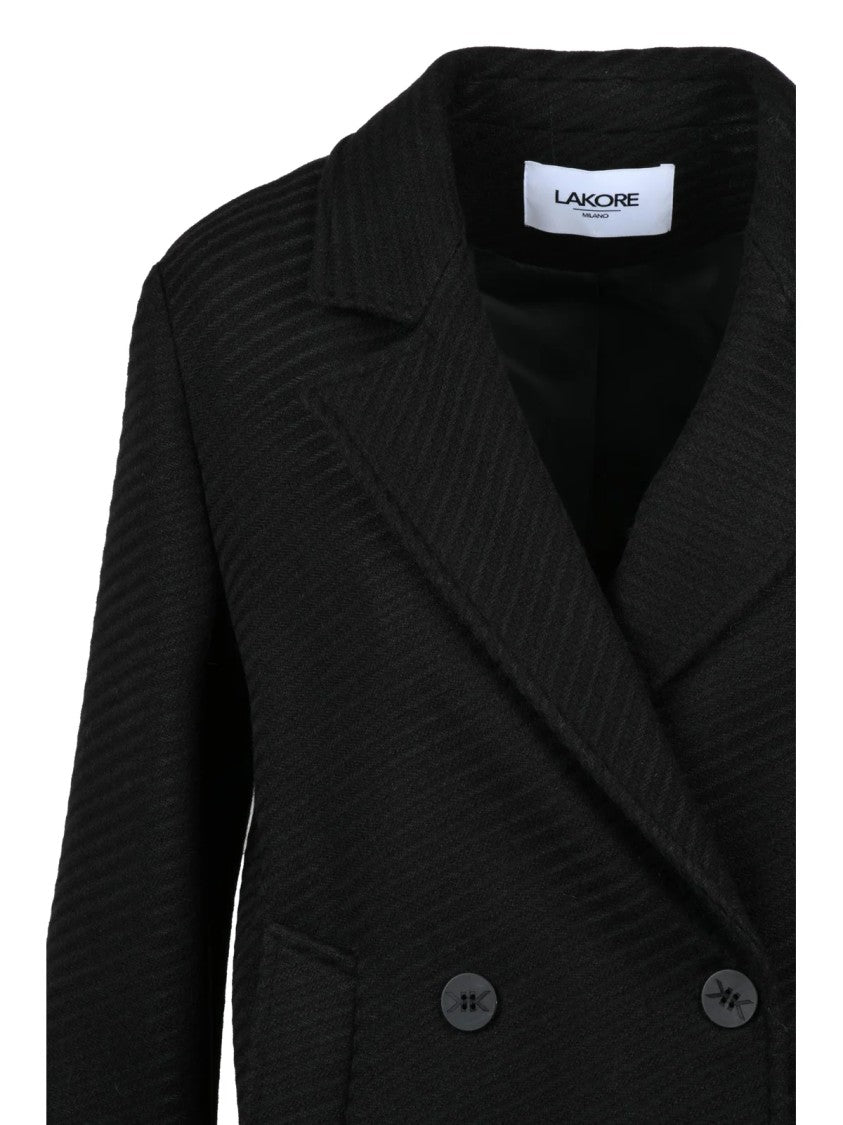 Lakore Black Double-Breasted Wool-Blend Short Coat