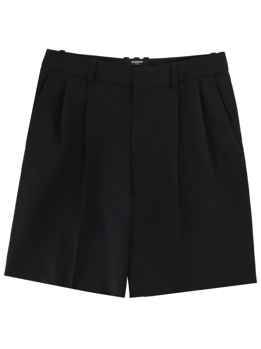 Balmain Neutrals Front Pleats Virgin Wool Shorts