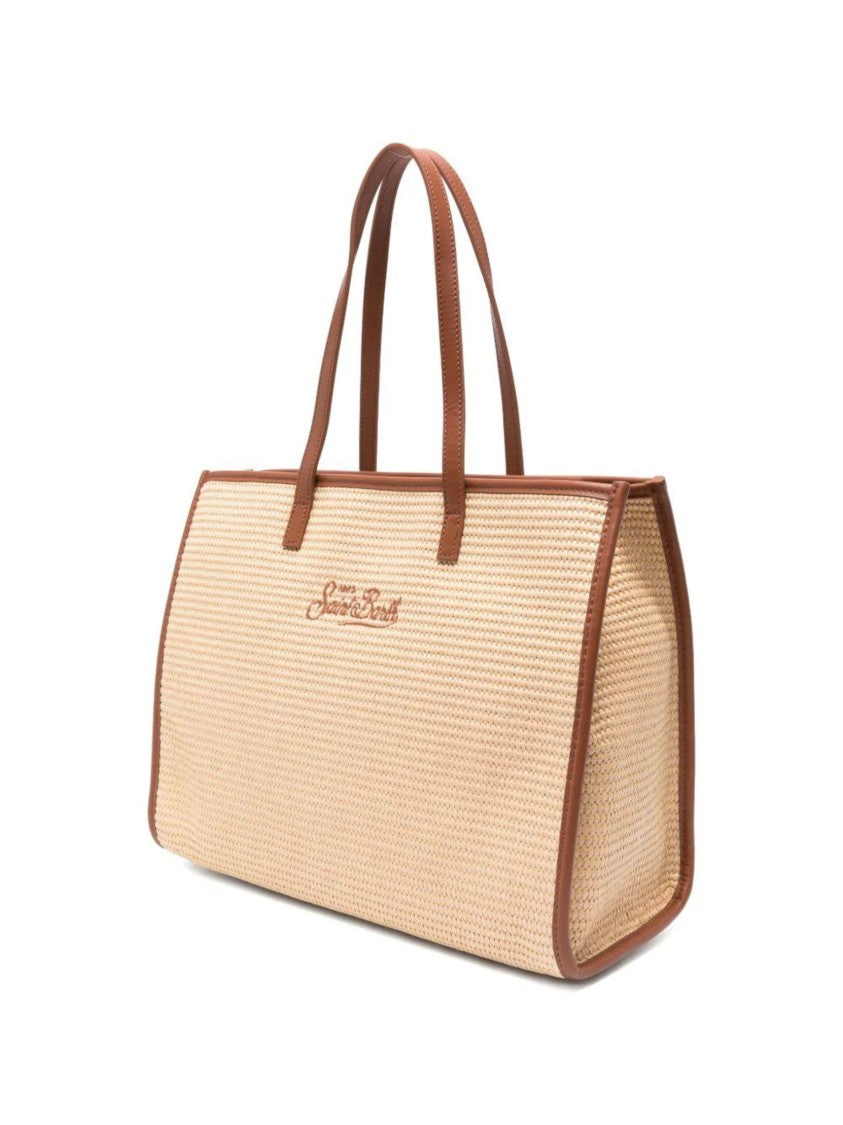 Mc2 Saint Barth Rectangular Woven Tote Bag With Embroidered Text