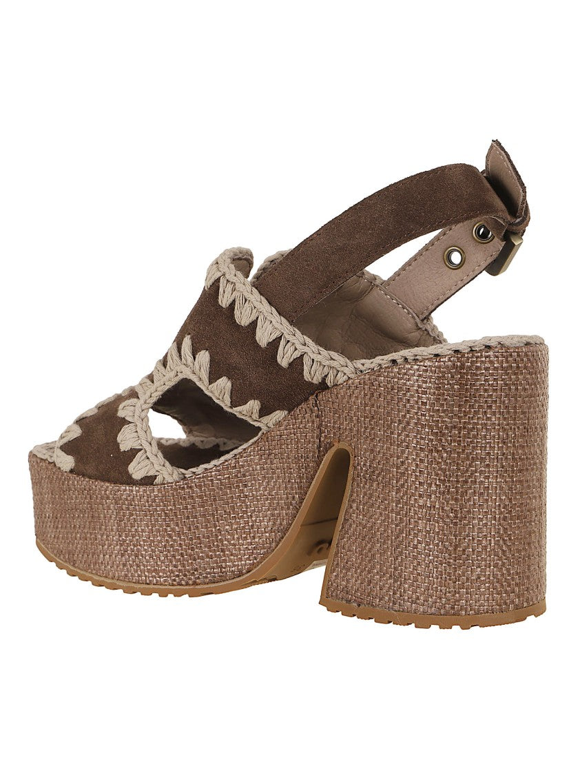 Mou Raffia-Effect Platform Sandal With Adjustable Back Strap