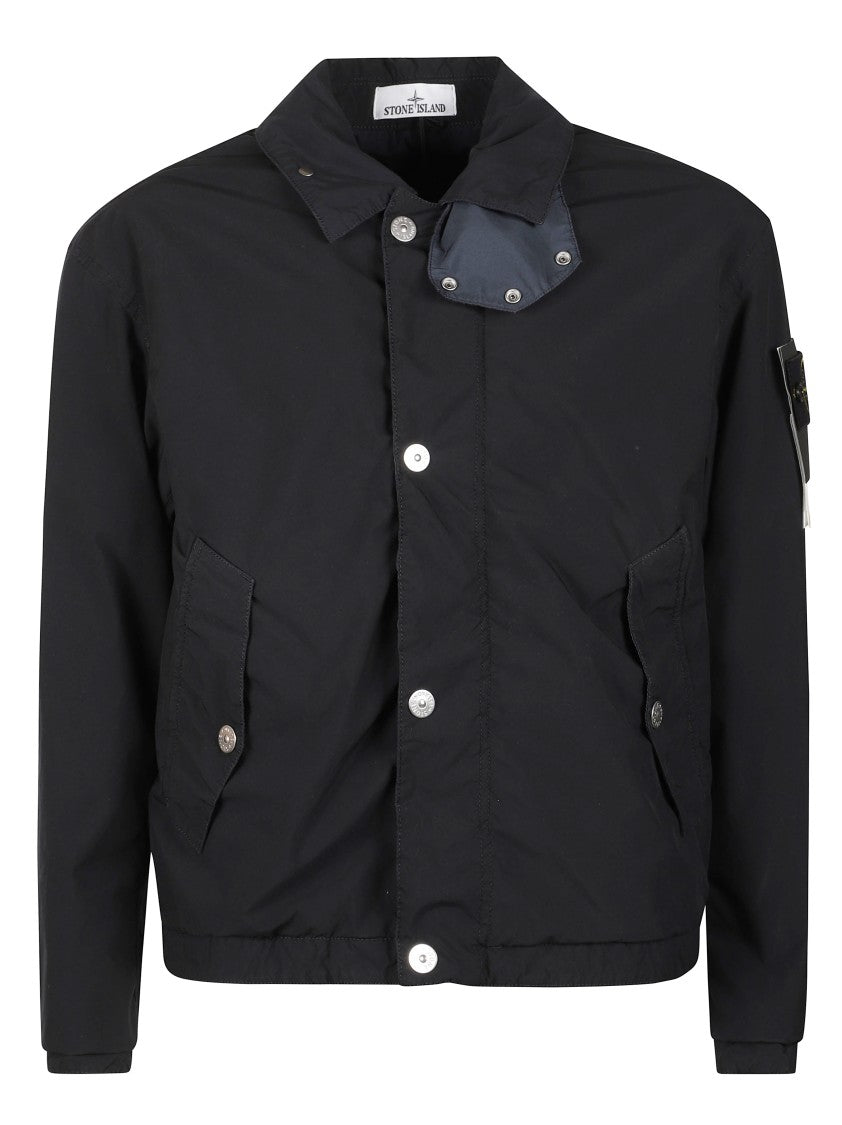 Stone Island Cropped Black Jacket With Classic Collar