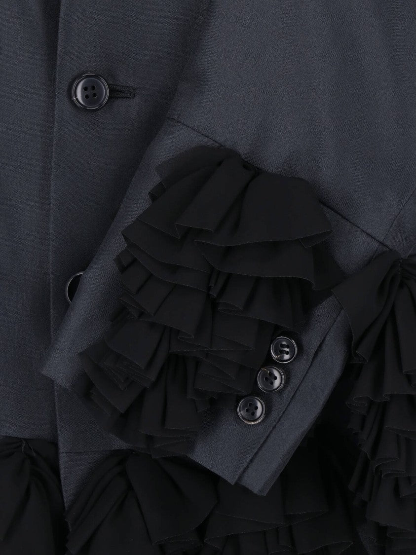 Comme Des Garçons Single-Breasted Black Blazer With Ruffle Detailing