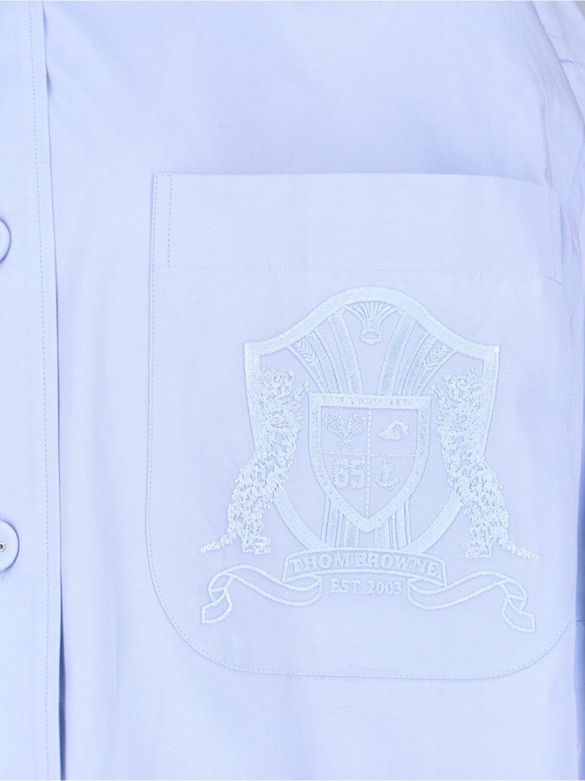 Thom Browne Blue Poplin Curved Hem Logo Shirt