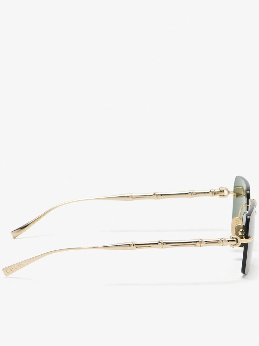 Gucci Gold Rectangular Rimless Bamboo Texture Sunglasses