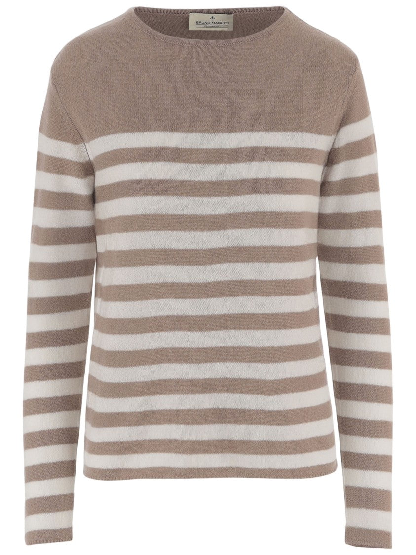 Bruno Manetti All-Over Striped Cashmere Sweater With Crew Neck