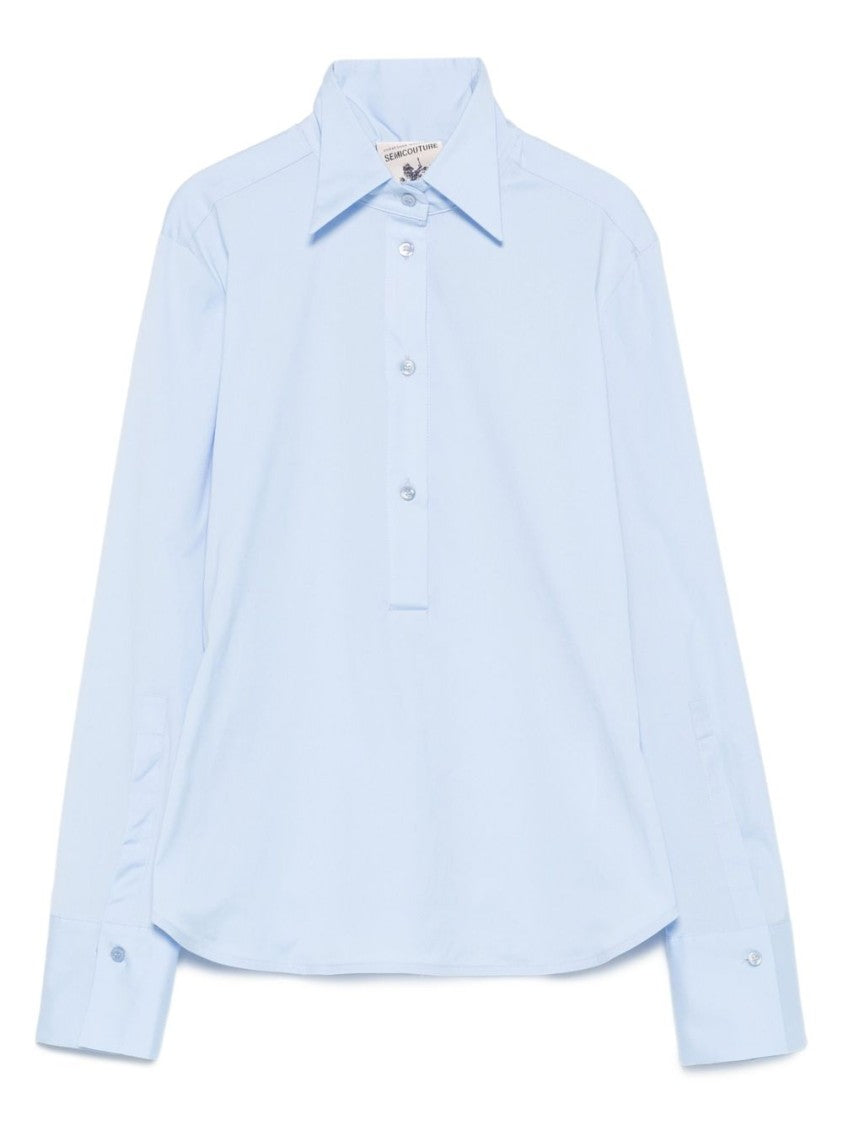 Semi Couture Fitted Light Blue Shirt With Classic Collar