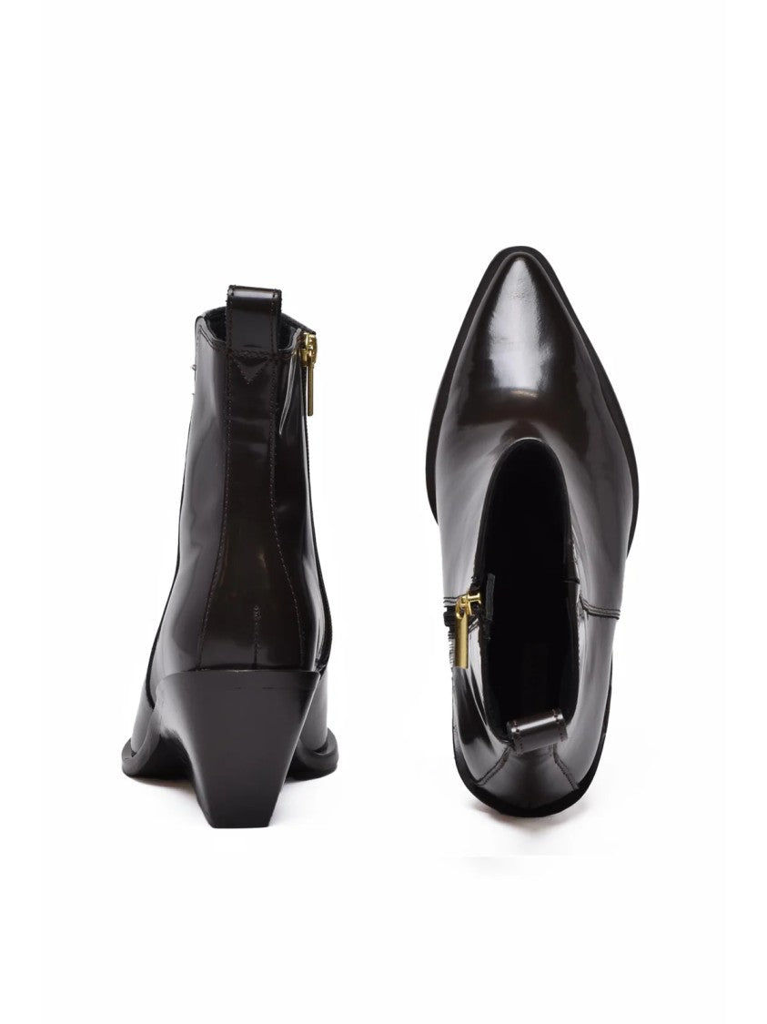 Marella Brown Leather Wedge Ankle Boots