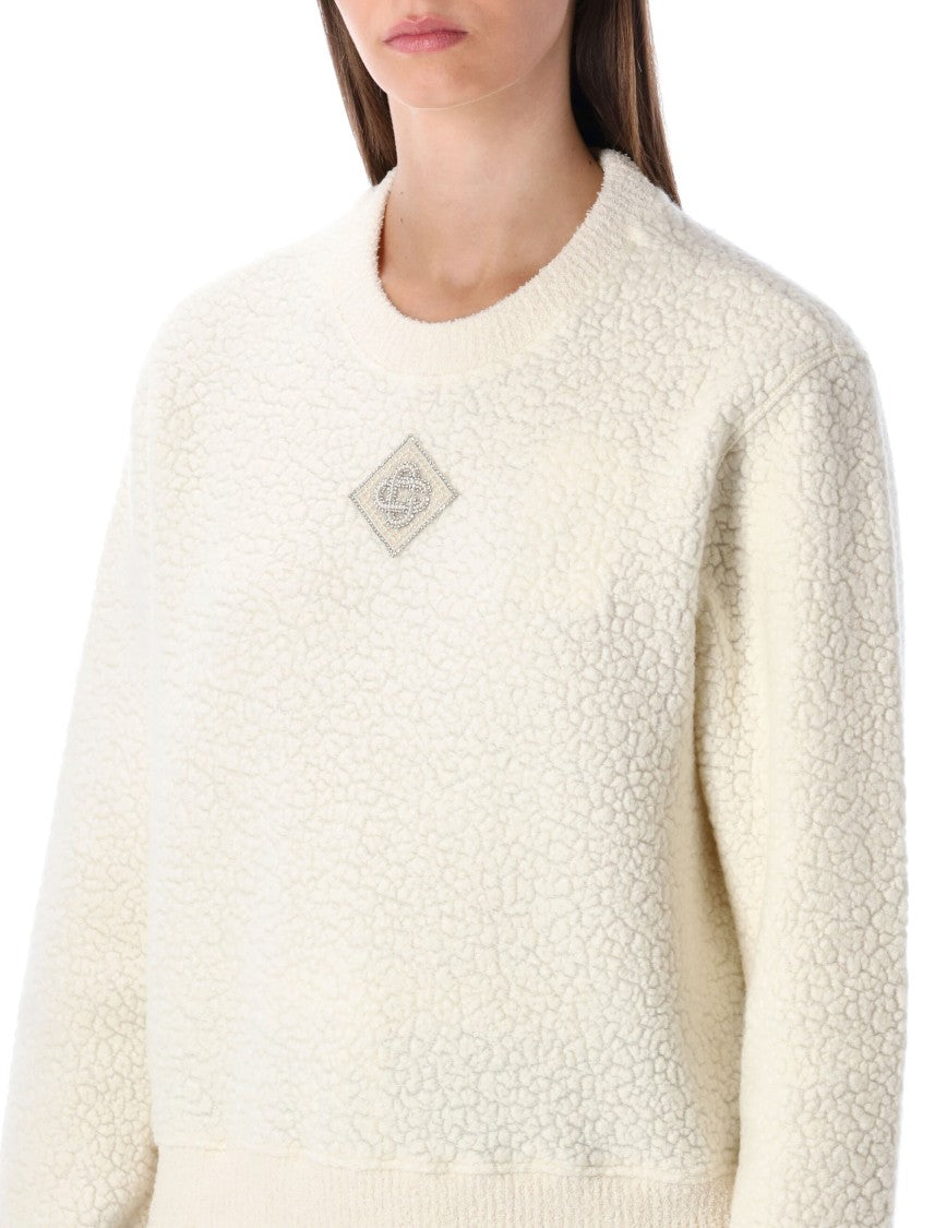 Casablanca Plush Cashmere And Terry Fleece Crew Sweater