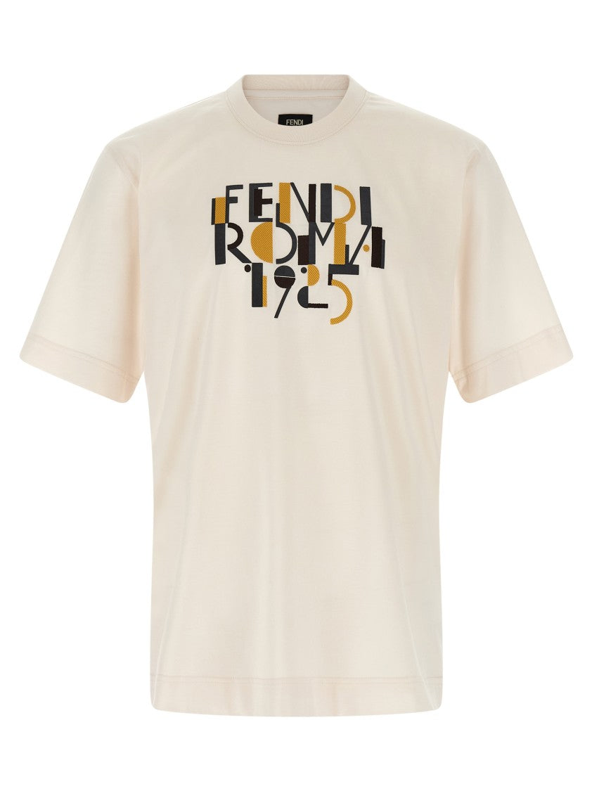 Fendi Cotton Jersey T-Shirt With Bold Fendi Roma 1925 Graphic Print