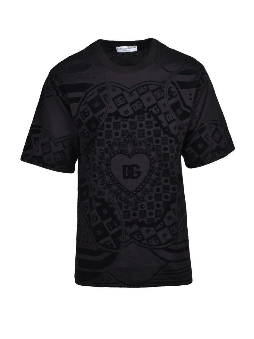 Dolce & Gabbana Black Intricate Heart Motif Cotton T-Shirt