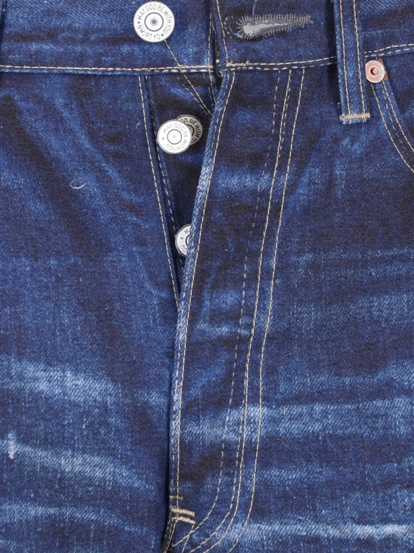 Junya Watanabe Blue Patchwork Distressed Straight Leg Jeans