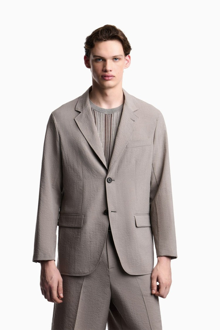 Emporio Armani Khaki Polyester Notch-Lapel Blazer