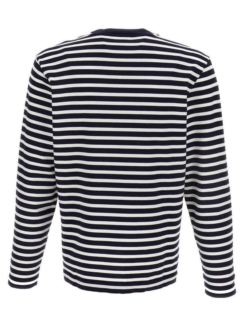Maison Kitsuné Horizontal Striped Long-Sleeve T-Shirt With Embroidered Fox Emblem