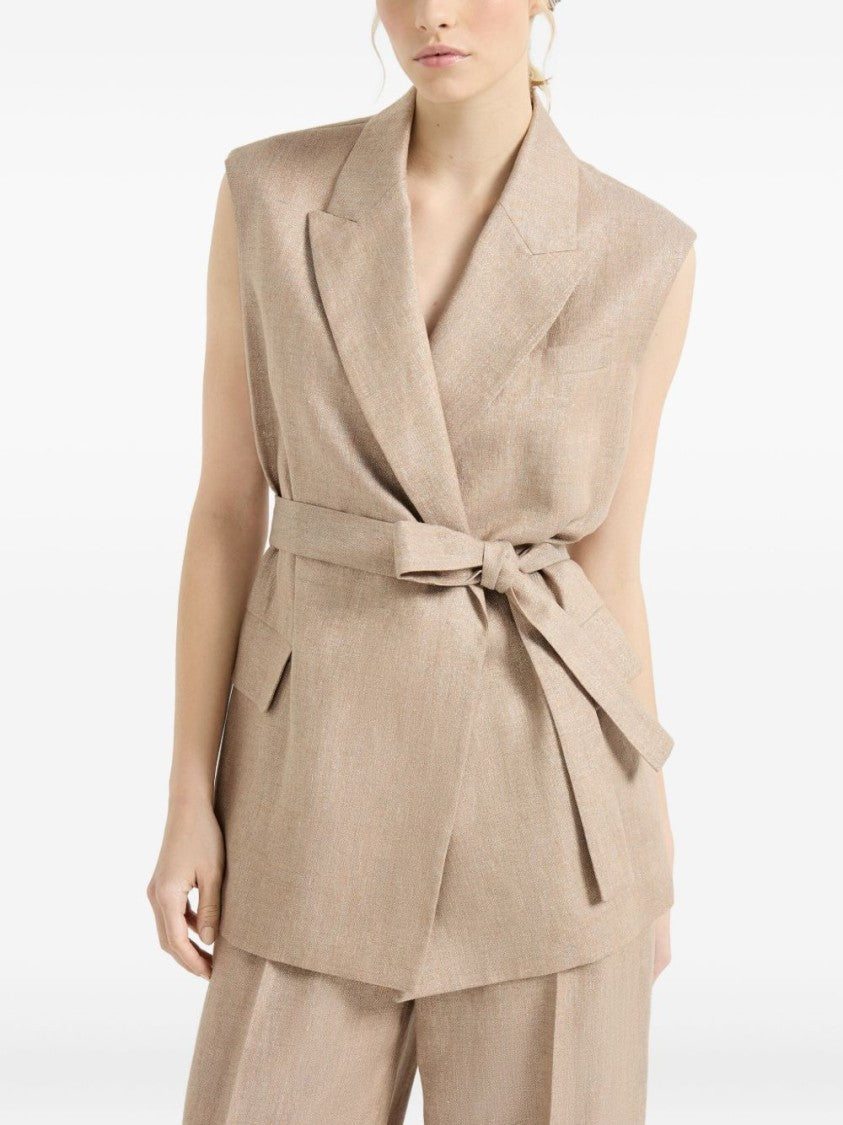 Brunello Cucinelli Sleeveless Tailored Jacket With Self-Tie Belt