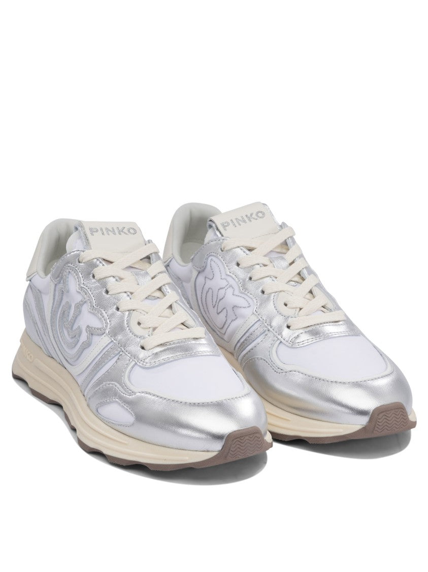Pinko Silver Leather-Mesh Blend Sneakers