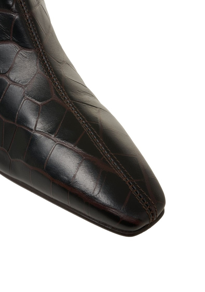 Copenaghen Crocodile-Effect Leather Ankle Boots With Pointed Toe