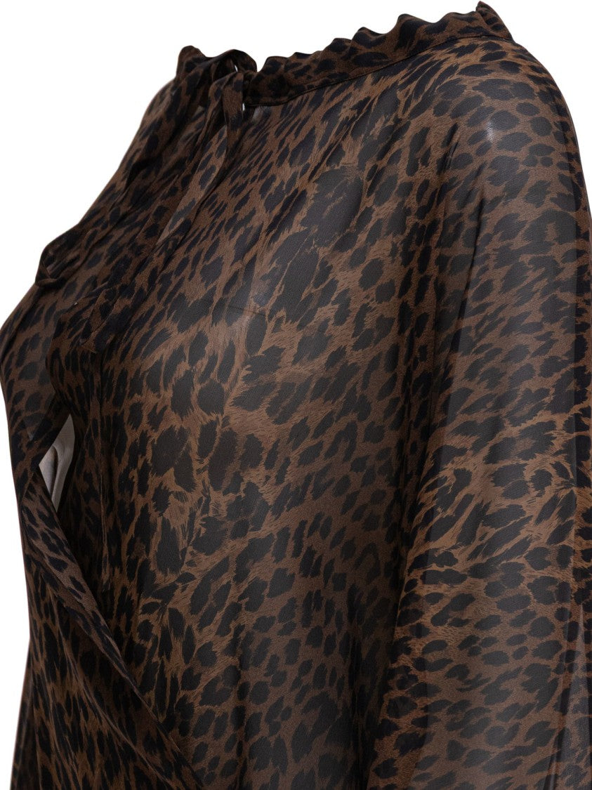 Balenciaga Sheer Silk Blouse With Leopard Print