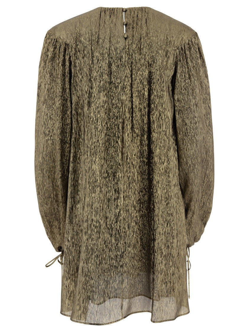 Chloé Voluminous Puff Sleeve Dress In Gold Silk Blend