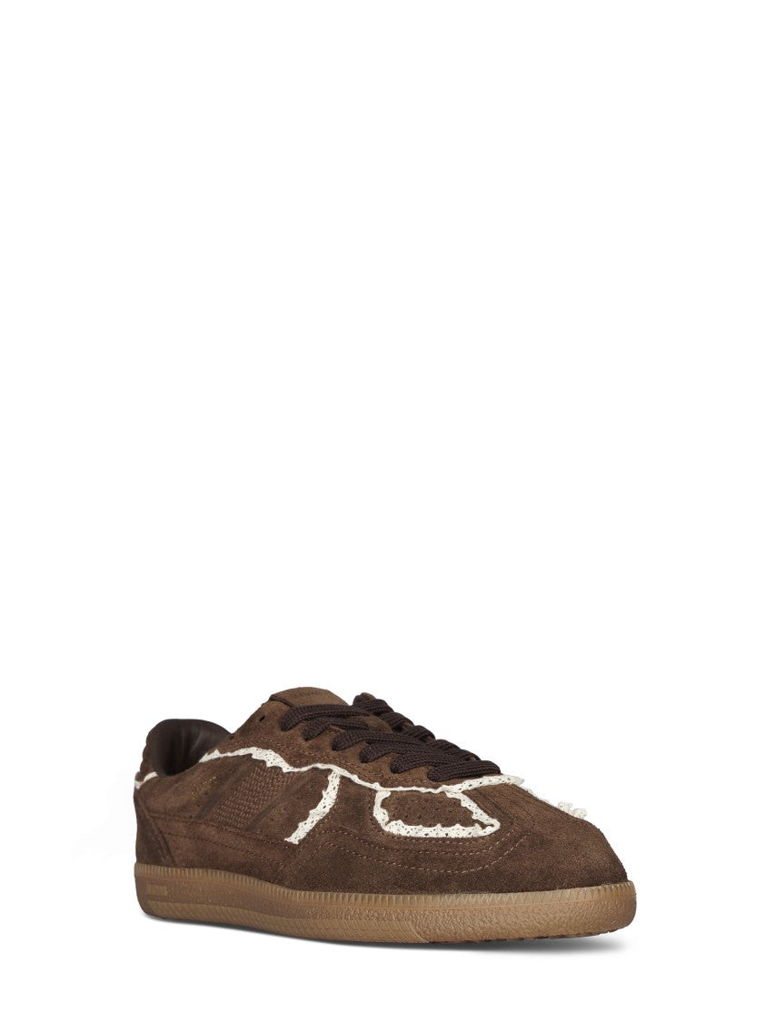 Alohas Chocolate Leather Sneakers With Crochet Detailing