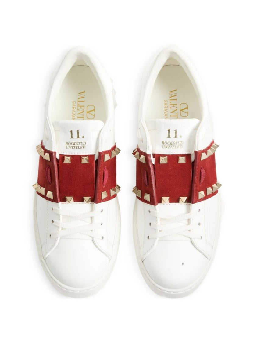 Valentino Garavani White Leather Sneakers With Red Suede Strap