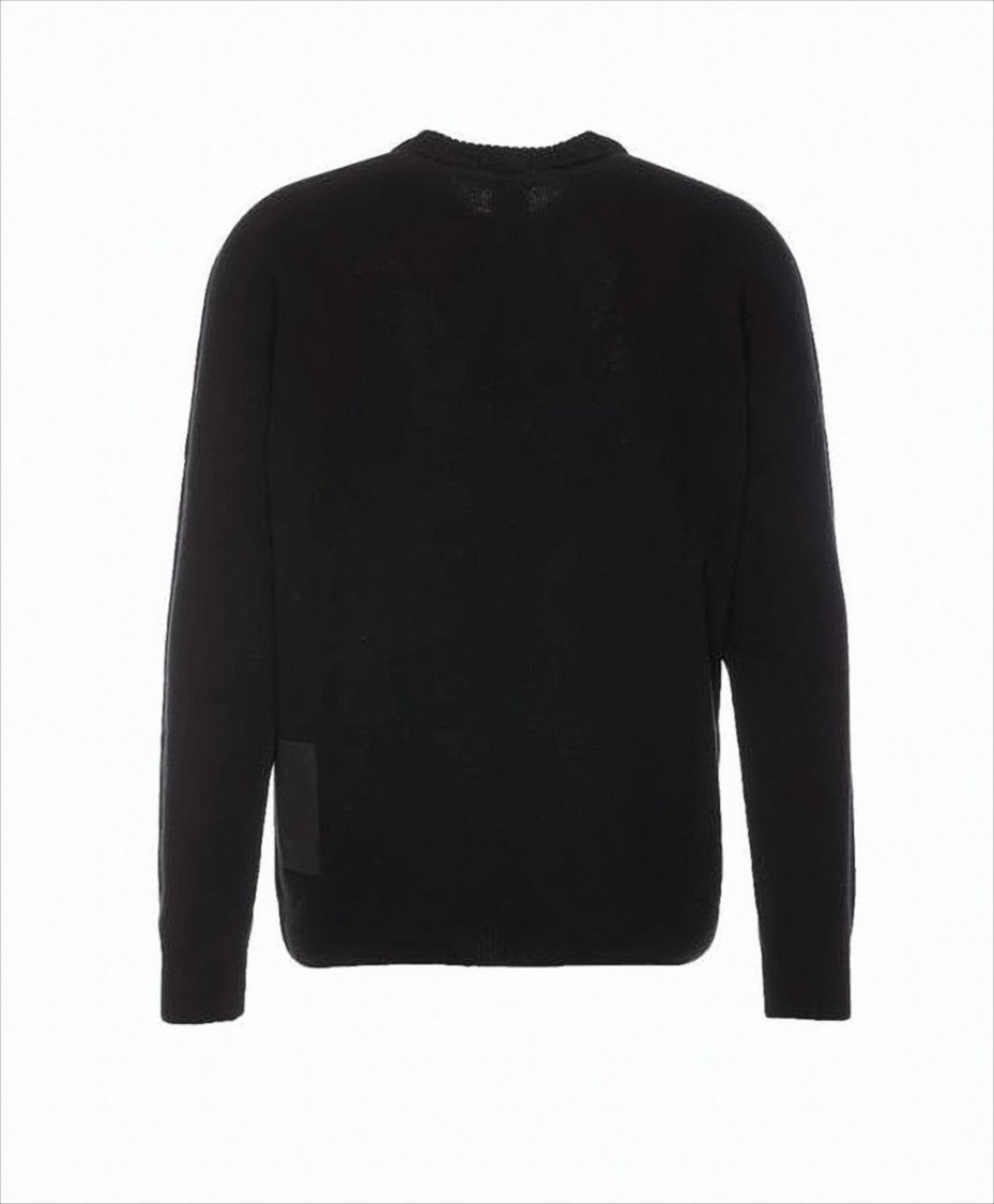 Ten C Black Wool Sweater With Classic Crew Neckline And Ribbed Detailing