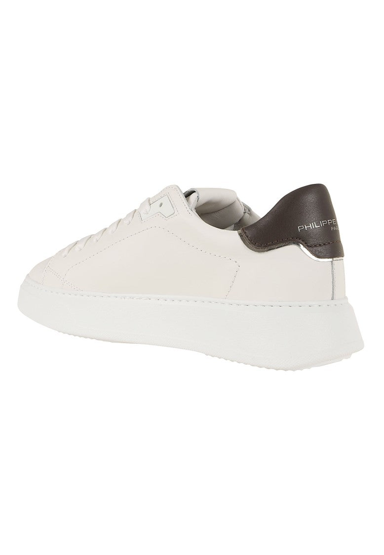 Philippe Model Temple Low Dark Brown Heel White Calfskin Sneakers