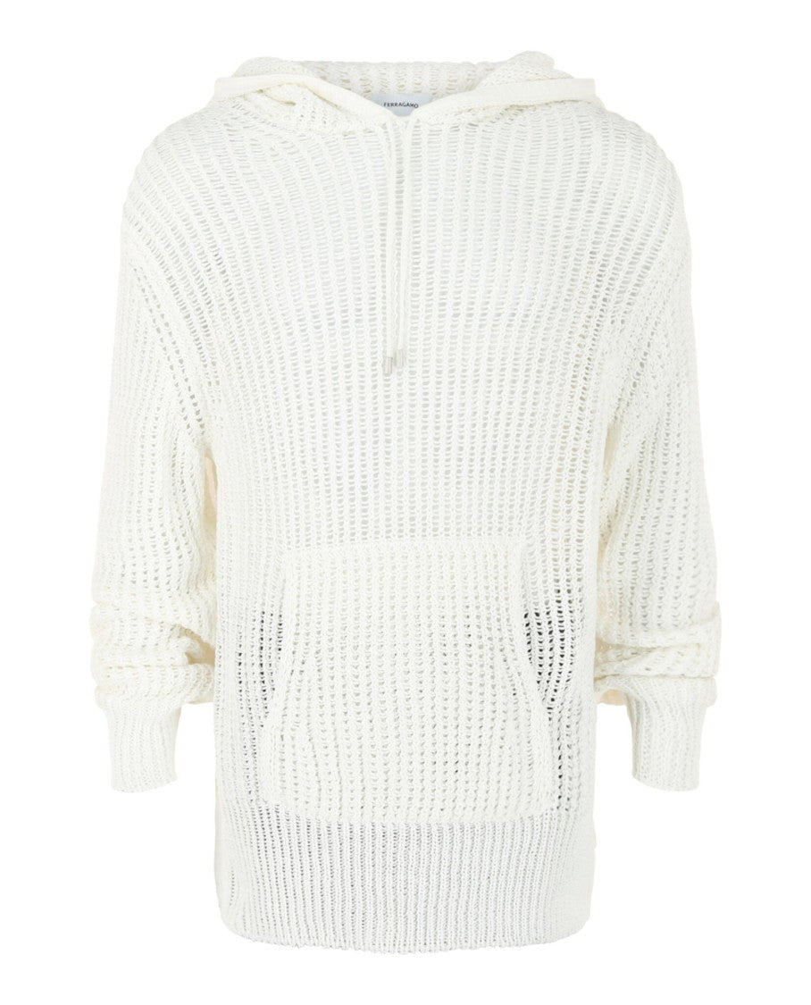Ferragamo Crochet Drop-Sleeve Hoodie With Ribbon Trim