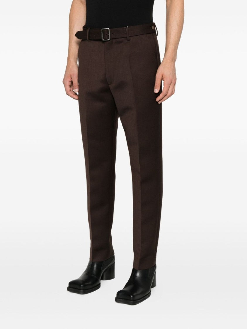 Mm6 By Maison Margiela Tailored Brown Trousers With Square Buckle