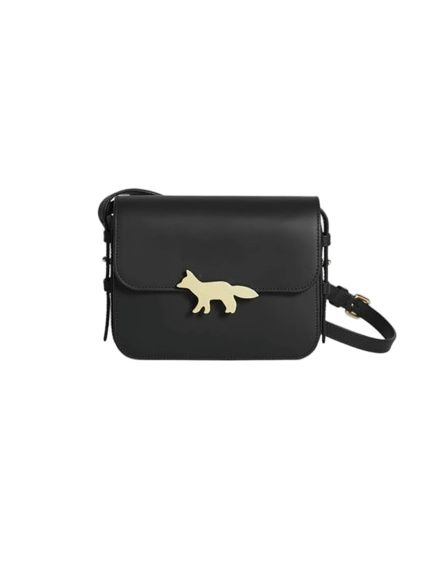 Maison Kitsuné Rectangular Smooth Cow Leather Shoulder Bag With Gold-Tone Fox Emblem