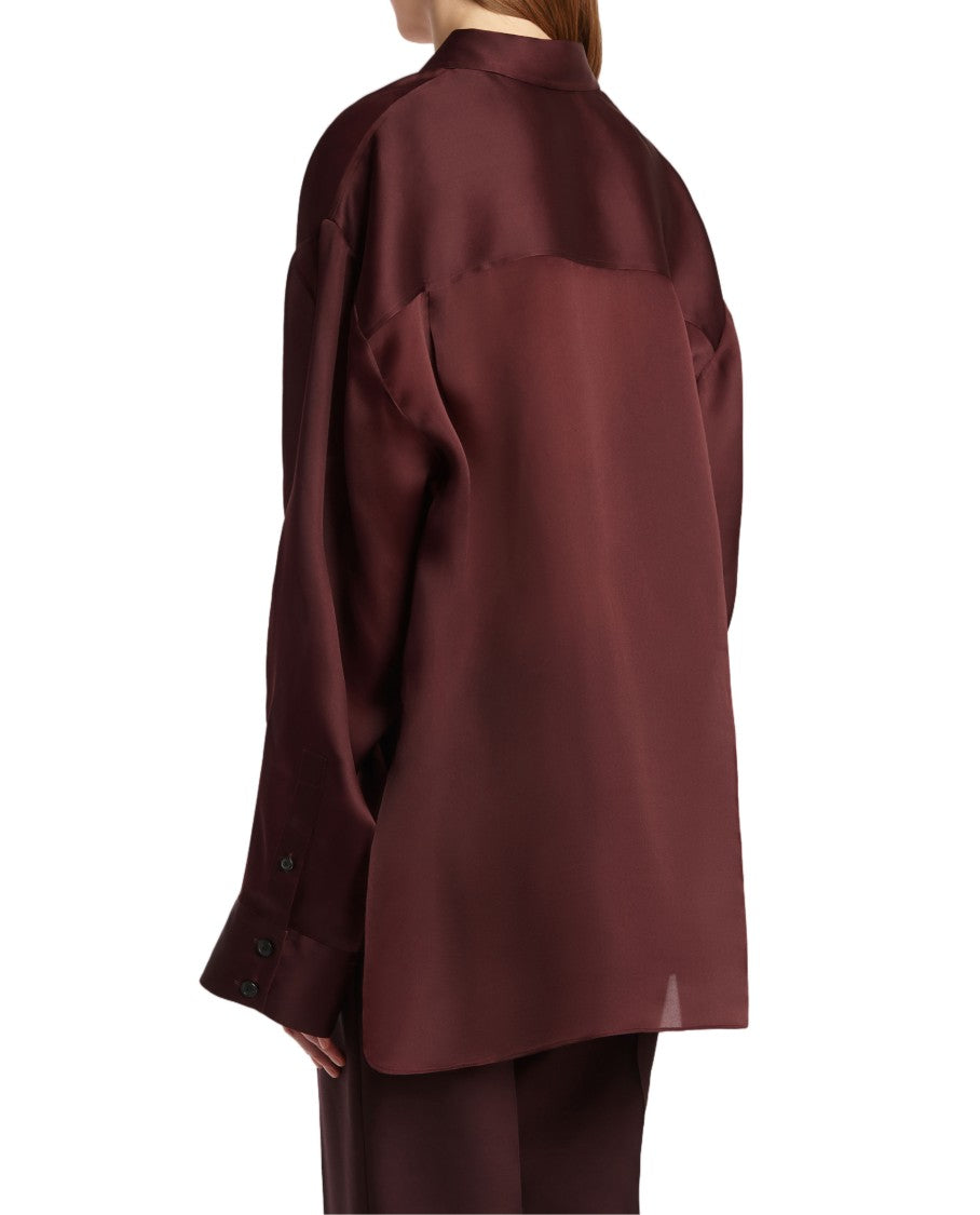 Khaite Satin-Finish Red Long Sleeve Shirt With Flap Pockets