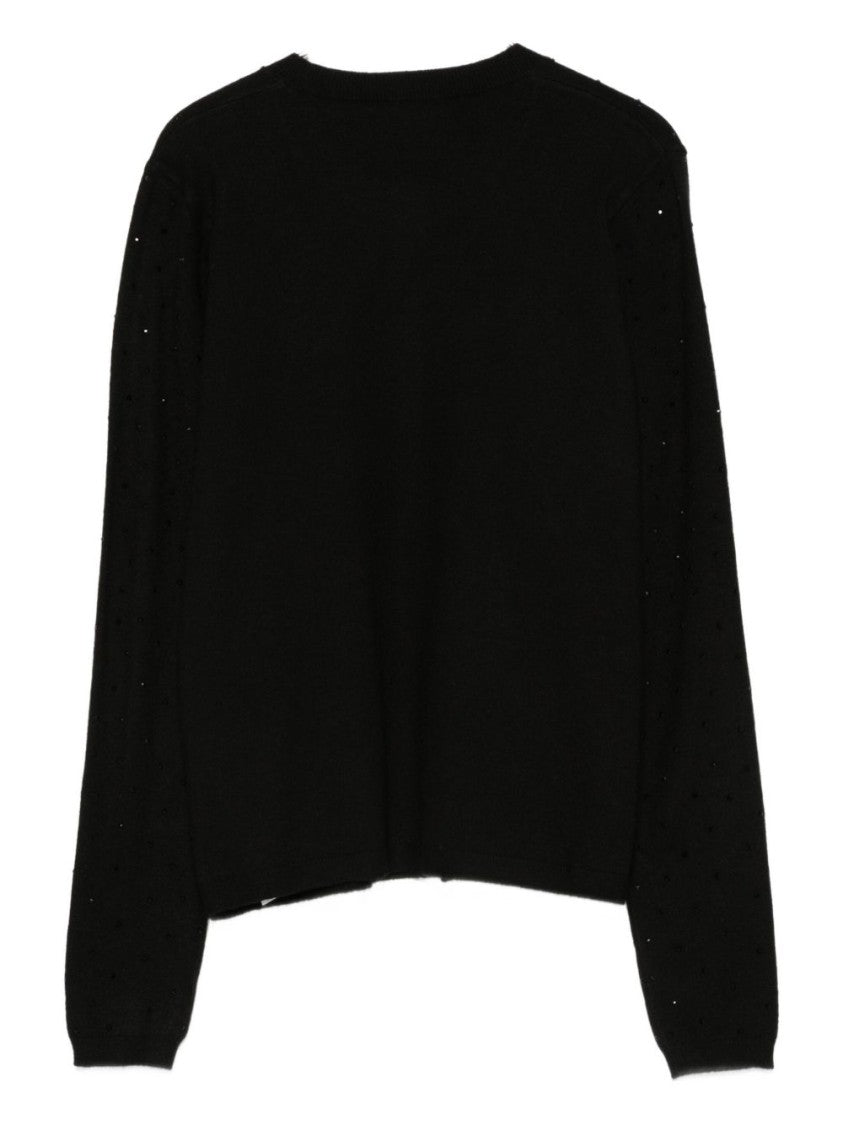 Seventy Sergio Tegon Button-Up Black Sweater With Delicate Perforated Texture