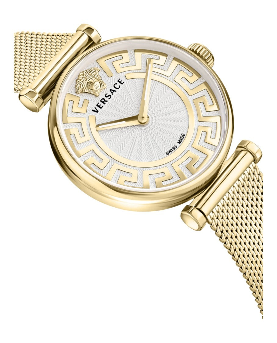 Versace Greca Bracelet Watch With Silver Guilloche Dial
