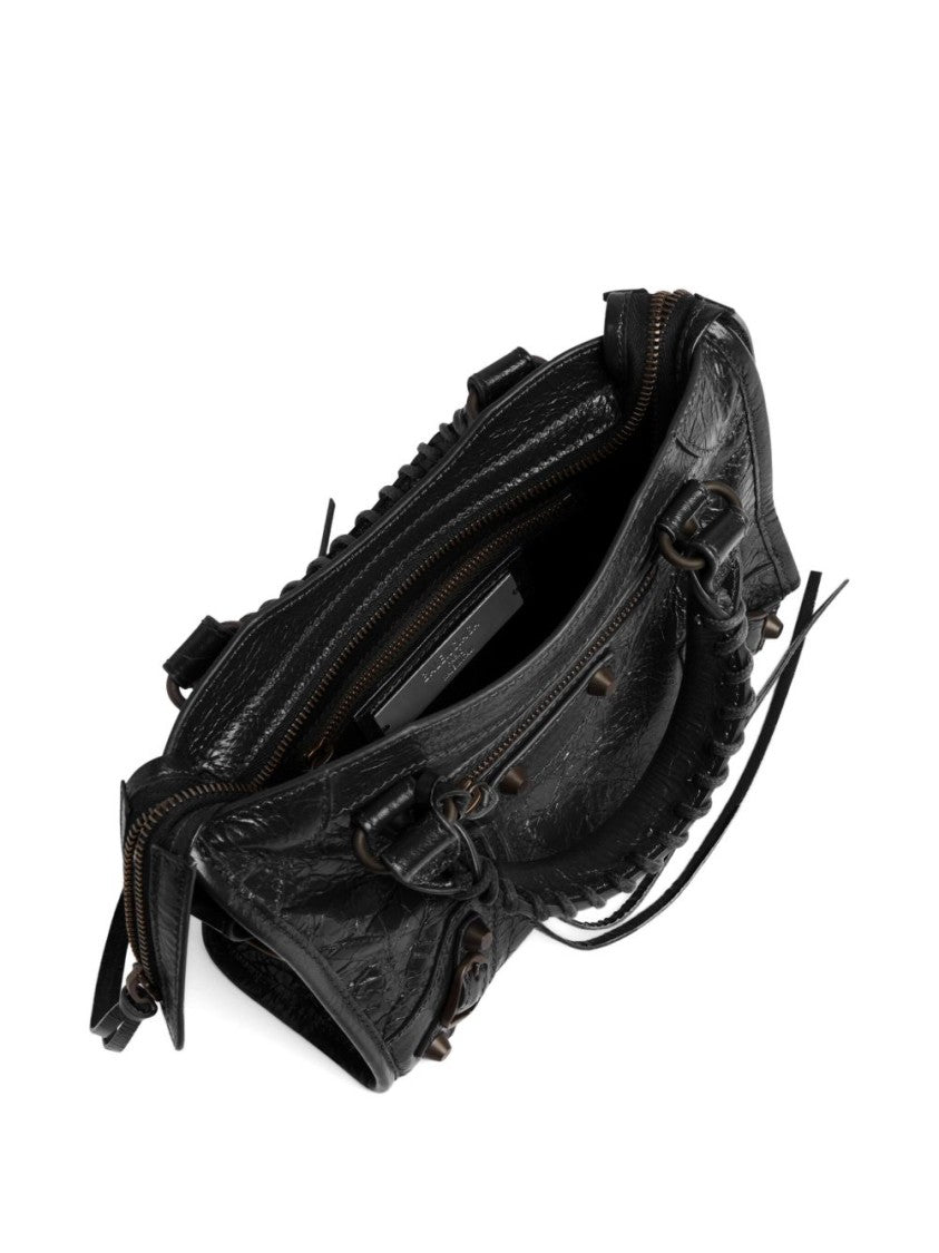 Balenciaga Black Textured Braided Leather Shoulder Bag