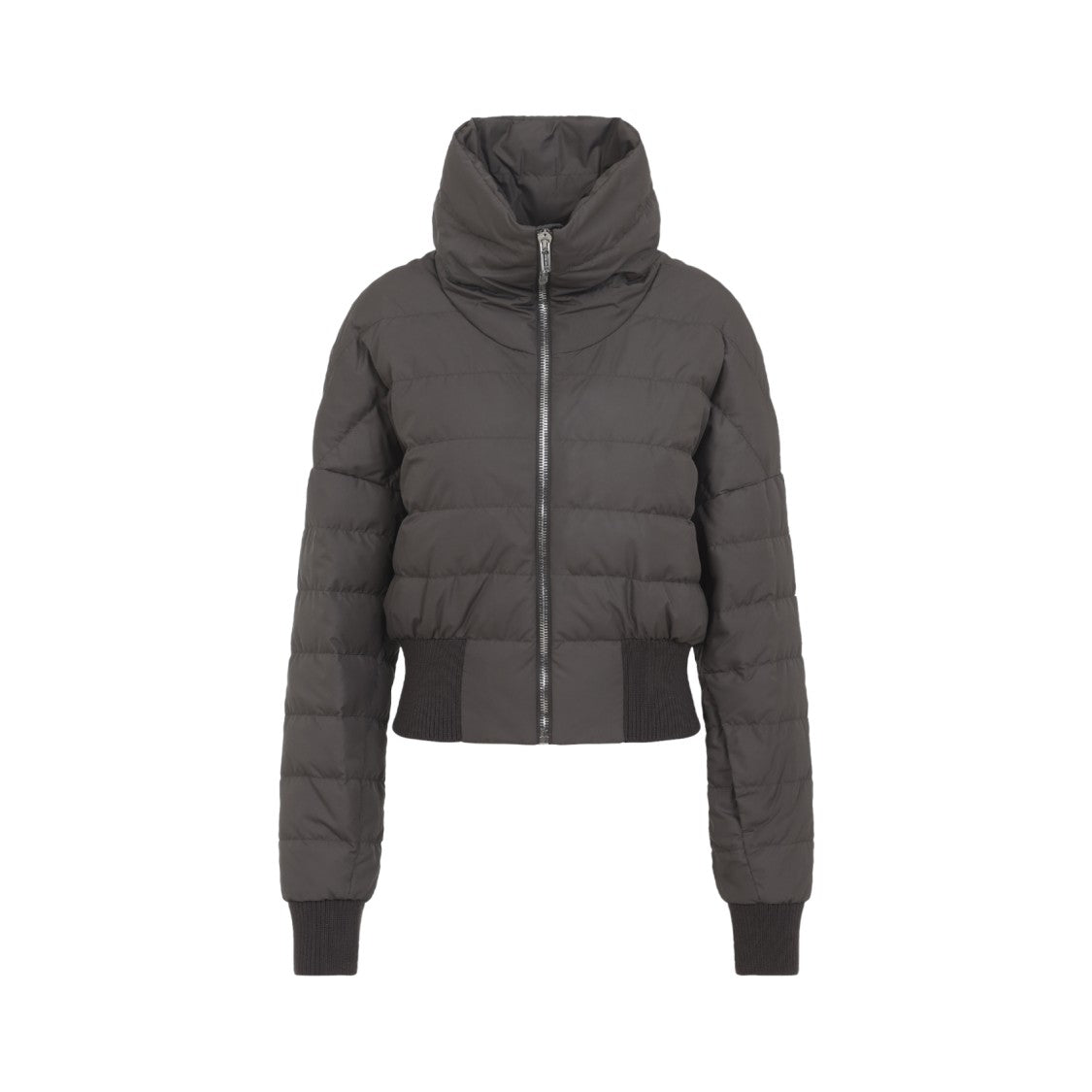 Moncler X Rick Owens Cropped Black Down Coat With High Turtle-Neck And Zipper Detail