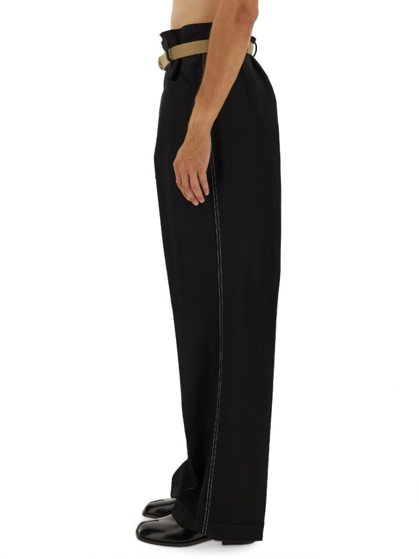 Maison Margiela High-Waisted Pants With Pleats And Stylish Belt